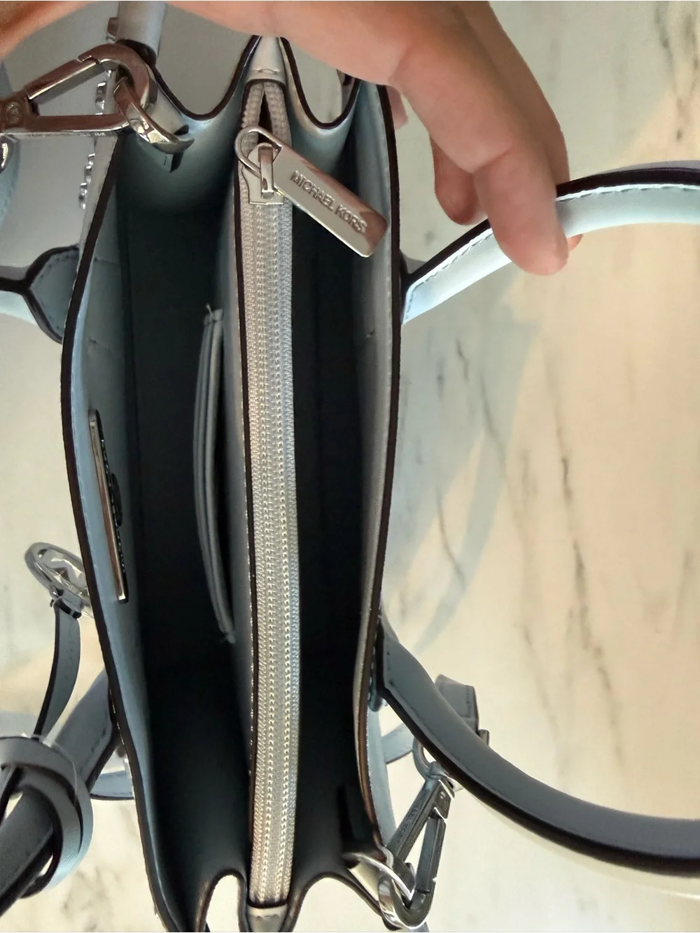 Michael Kors Light Blue Saffiano Leather Studded Satchel
